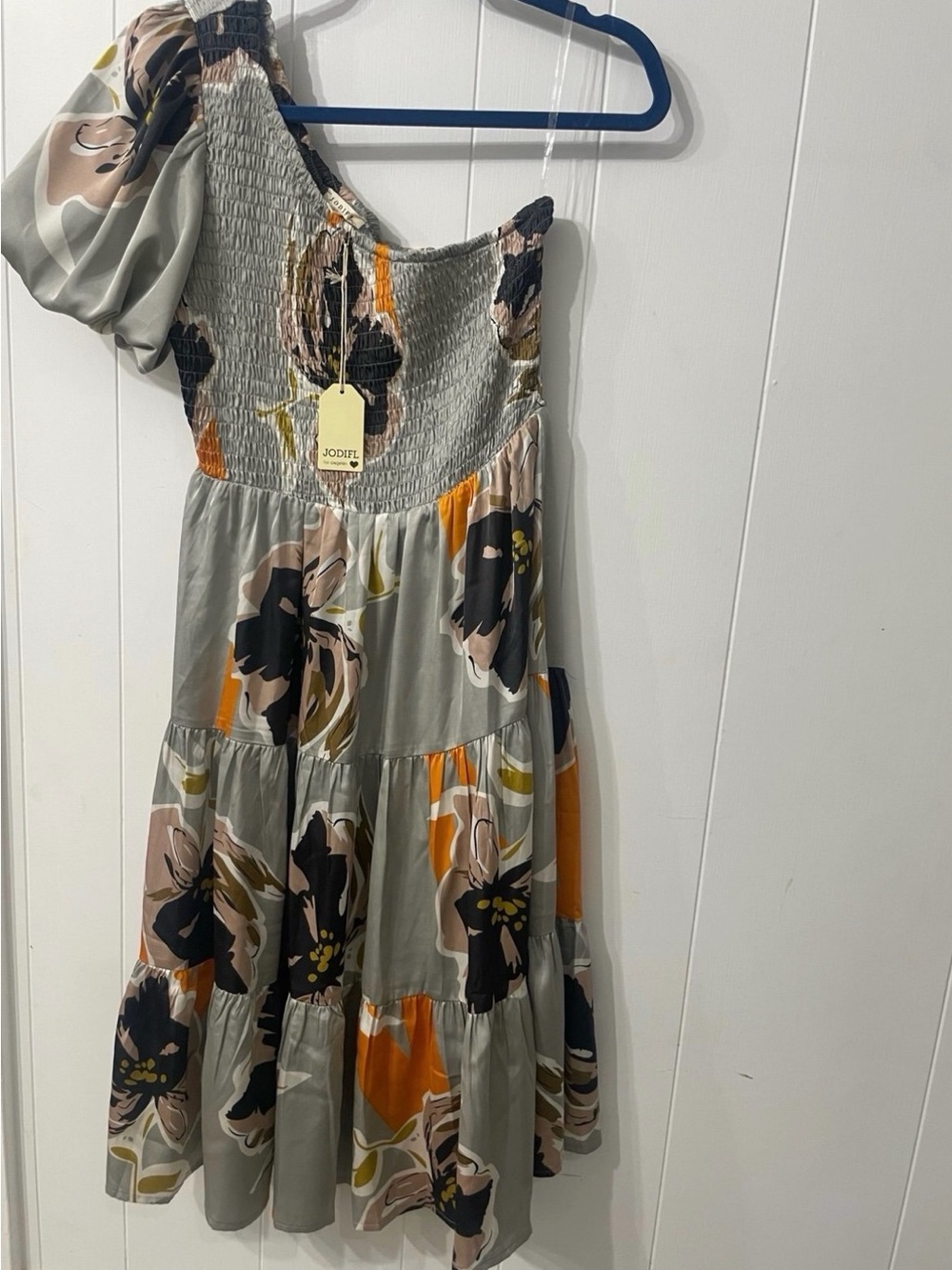 JodifL one shoulder floral midi dress